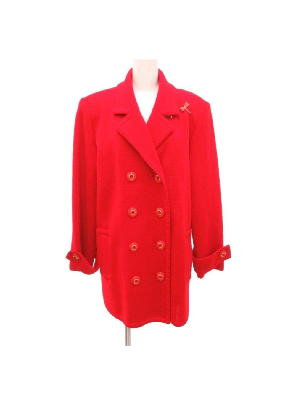 Saint Laurent Vintage Knit Coat with Brooch Double-Breasted Metal Button Wool